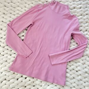 J. Crew Pink Mock-Neck Long Sleeve Top with Shoulder Buttons